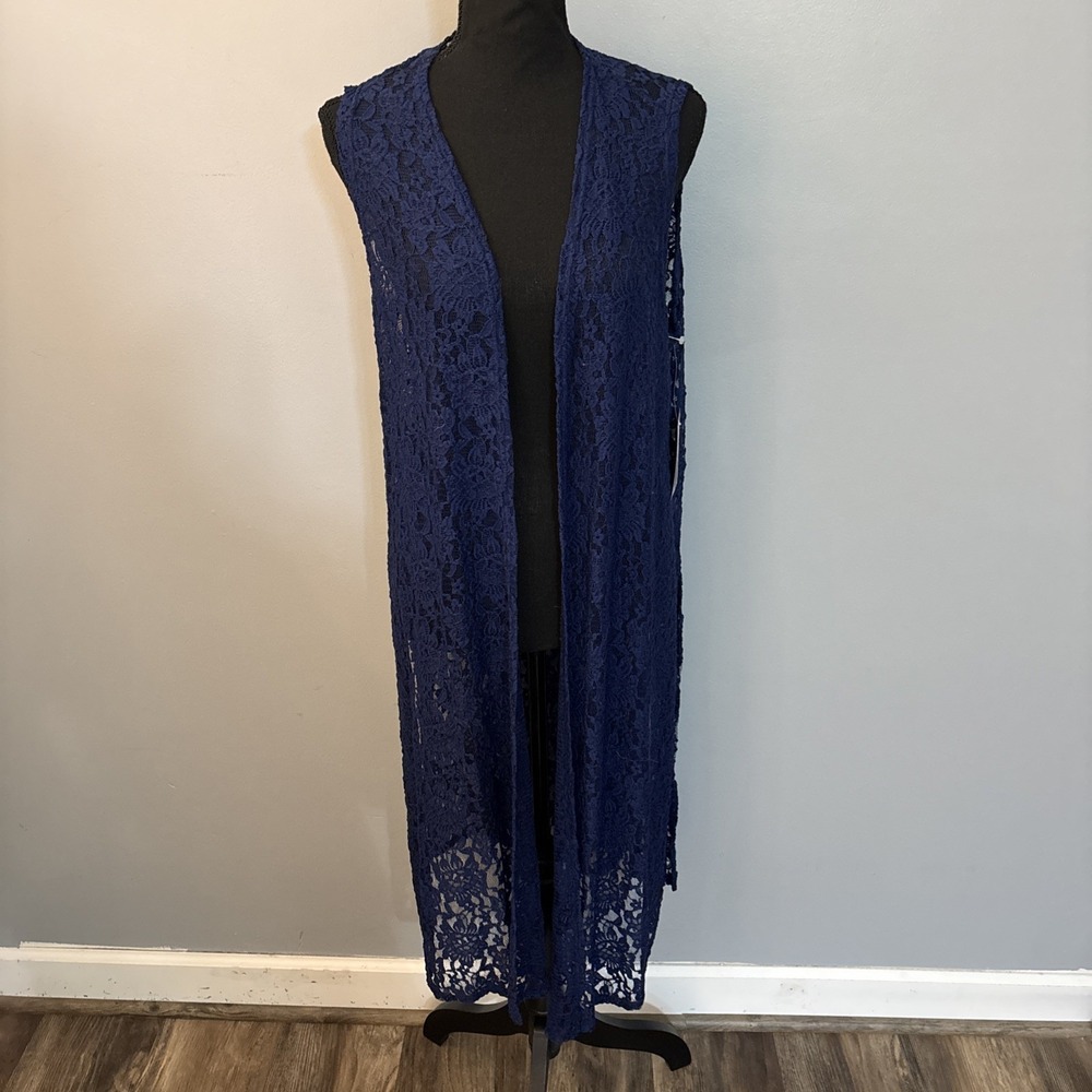 LuLuRoe Peacock Blue Lace Duster Cadigan Women's Size M Boho Festival Hippie